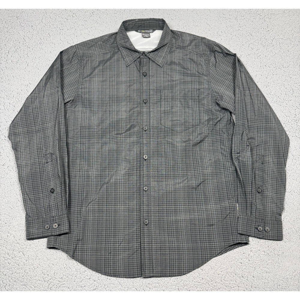 ExOfficio Shirt Mens‎ Medium Gray Check Long Sleeve Button Up Hiking Travel